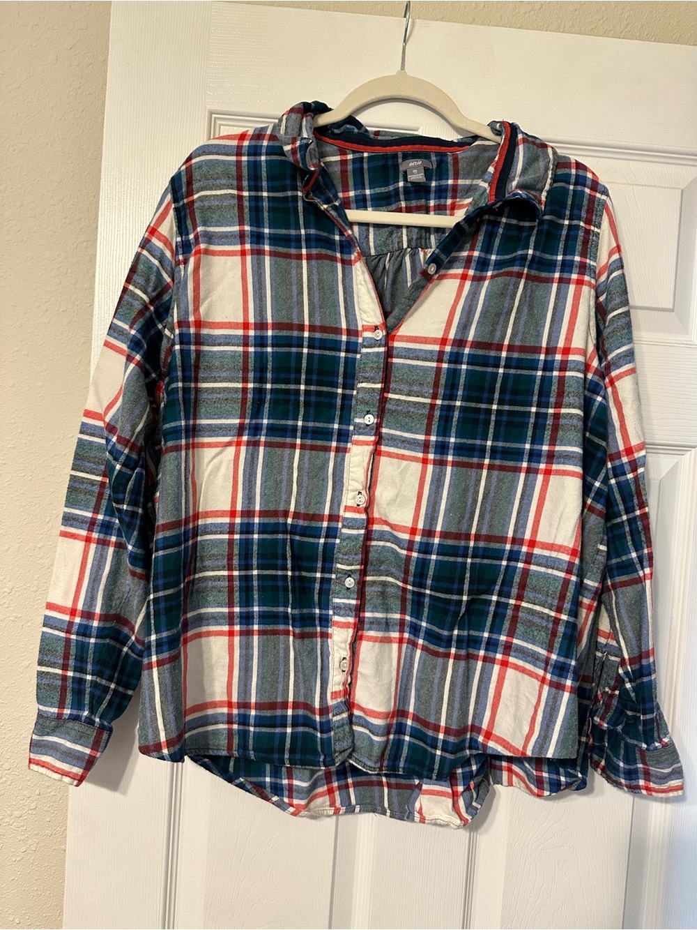 aerie Plaid Button-Down Shirt in Navy, White & Red